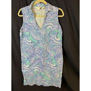 Cynthia Rowley linen blue &‎ green paisley sundress sleeveless shift Size 6